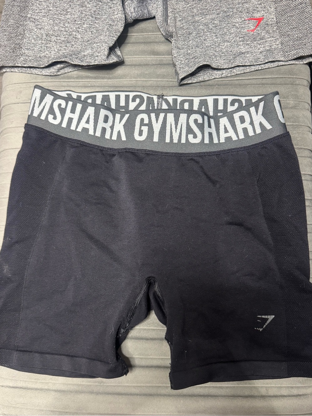 Gymshark Black Athletic Compression Shorts with Gray Logo Waistband